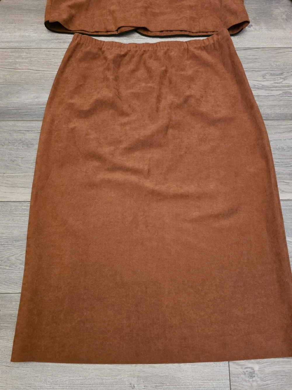 Rust Two-Piece Skirt Set with Buttoned Jacket